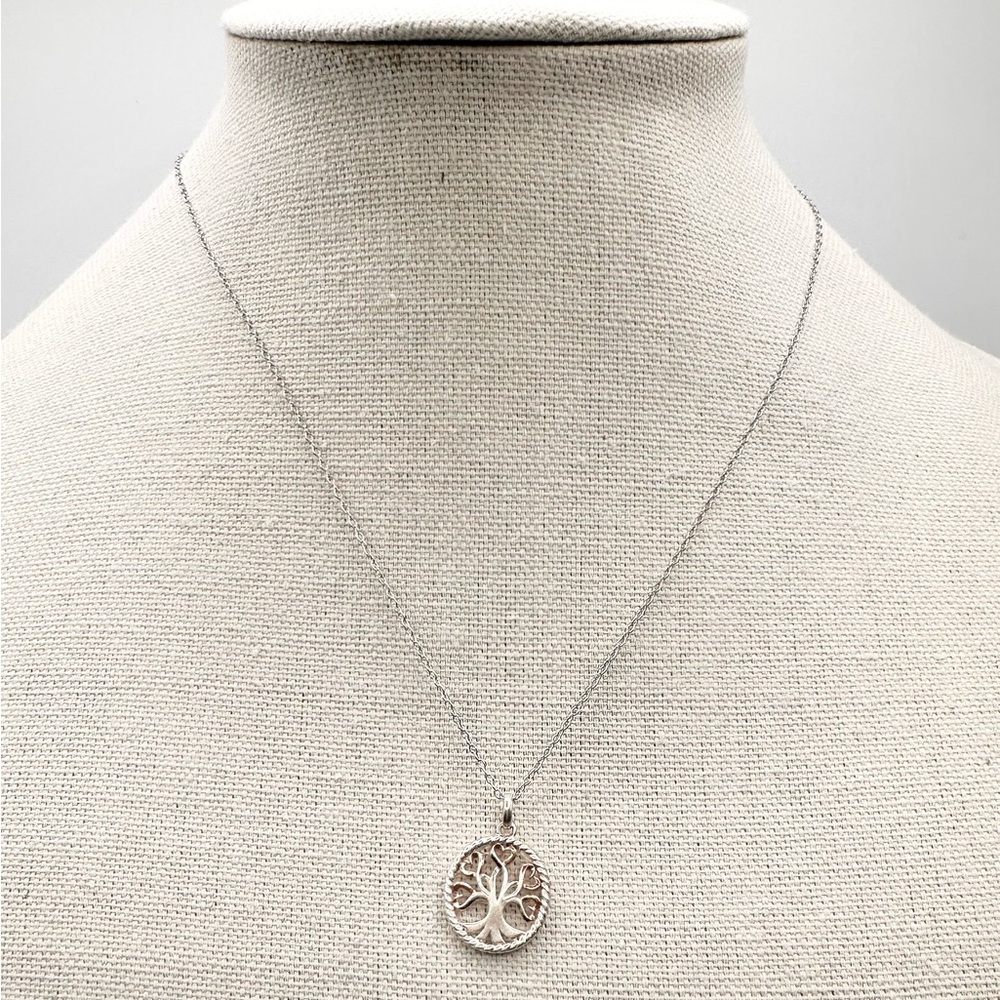 Tree of Life Charm Pendant and 18” Length Chain Necklace. 0925 Sterling Silver.